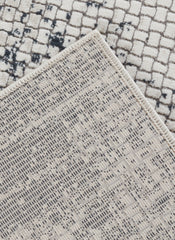 Modern Distressed Grid Textured Cream & Navy Area Rug & Runner – BT306 Cream Navy