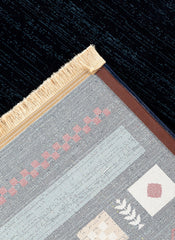 Modern Tribal Gabbeh Bordered Solid Navy Area Rug & Runner – B744A Navy