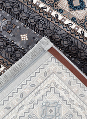 Traditional Tribal Turkmen Geometric Panel Grey Area Rug & Runner – E851B Grey