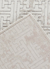 Modern Geometric Fretwork Textured Cream & Pink Area Rug & Runner – BT318 Cream Pink