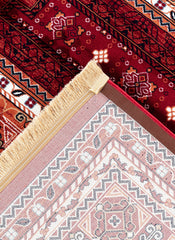 Traditional Tribal Turkmen Geometric Panel Red Area Rug & Runner – E851B Red