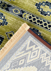 Traditional Tribal Southwestern Geometric Green & Navy Area Rug & Runner – E927A Green Navy