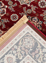 Traditional Persian All-Over Rosette Floral Bordered Red Area Rug & Runner – D529B Red
