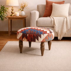 Tribal Kilim Pattern Footstool | 24x16.5" | Jute Fabric