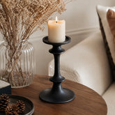 Modern Black Aluminum Candle Holder for Home Decor, 8 Inches