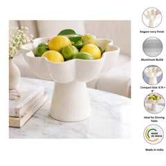 White Pedestal Aluminum Bowl | Modern Sculptural Decor