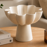 White Pedestal Aluminum Bowl | Modern Sculptural Decor