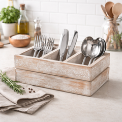Mango Wood Cutlery Holder | Hand-Carved Design