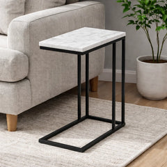 Modern C-Shape Marble Top Side Table | Luxury End Table for Living Room & Bedroom Decor
