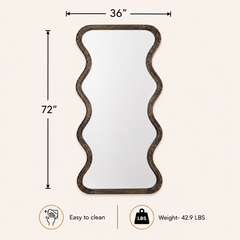 Wavy Full-Length Floor Mirror with Mango Wood Frame, 36x72"