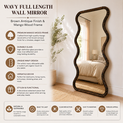 Wavy Full-Length Floor Mirror with Mango Wood Frame, 36x72"