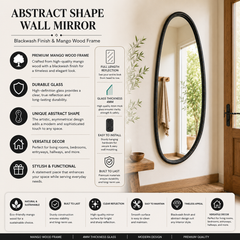 Wall Mirror with Blackwash Mango Wood Frame, Black, 28x60"