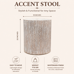 Hand Carved Wooden Stool Side Table | 18x18x22" | End Table