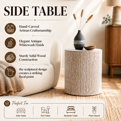 Hand Carved Wooden Stool Side Table | 18x18x22" | End Table