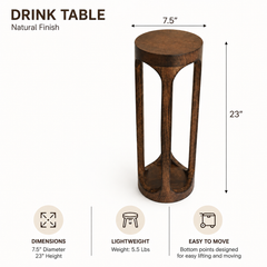 Mango Wood Drink Table | Handmade Round Table | 7.5x7.5x23"