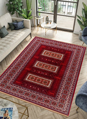 Traditional Tribal Turkmen Geometric Panel Red Area Rug & Runner – E851B Red