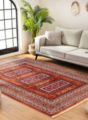 Traditional Tribal Turkmen Geometric Panel Rose Area Rug & Runner – E851B Rose