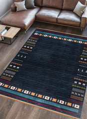 Traditional Tribal Southwestern Geometric Navy Area Rug & Runner – E927A Navy