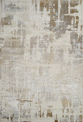 Modern Abstract Distressed Brushstroke White & Gold Area Rug & Runner – 6015 White/Gold