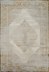 Traditional Vintage Distressed Damask Medallion White & Gold Area Rug & Runner – 6772 White/Gold