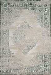 Traditional Vintage Distressed Damask Medallion White & Green Area Rug & Runner – 6772 White/Green