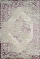 Traditional Vintage Distressed Damask Medallion White & Lilac Area Rug & Runner – 6772 White/Lilac