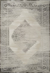 Traditional Vintage Distressed Damask Medallion White & Taupe Area Rug & Runner – 6772 White/Vizion