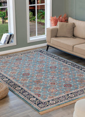 Traditional Persian All-Over Rosette Floral Bordered Blue Area Rug & Runner – D529B Blue