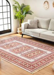 Traditional Tribal Turkmen Geometric Panel Cream Area Rug & Runner – E851B Cream