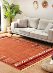 Modern Tribal Gabbeh Bordered Solid Rose Area Rug & Runner – B744A Rose