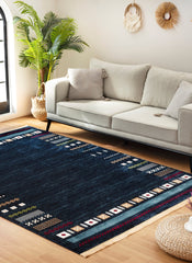 Traditional Tribal Southwestern Geometric Navy Area Rug & Runner – E927A Navy