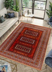 Traditional Tribal Turkmen Geometric Panel Rose Area Rug & Runner – E851B Rose
