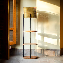Vintage Floor Lamp with 4 Tier Wood Shelf | Gold Frame Storage Lamp 55"