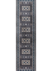 Traditional Tribal Turkmen Geometric Panel Grey Area Rug & Runner – E851B Grey