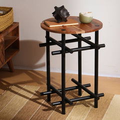 Rustic Wood & Iron Side Table 23" Height | Industrial End Table 17x17"