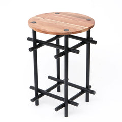 Rustic Wood & Iron Side Table 23" Height | Industrial End Table 17x17"