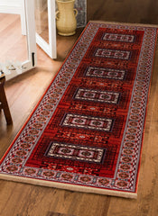 Traditional Tribal Turkmen Geometric Panel Rose Area Rug & Runner – E851B Rose