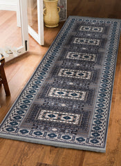 Traditional Tribal Turkmen Geometric Panel Grey Area Rug & Runner – E851B Grey