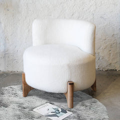 Upholstered Lounge Chair 23x24x26" | Modern White Accent Chair with Wood Base