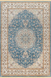 Traditional Persian Nain Floral Medallion Blue & Cream Area Rug & Runner – A019G Blue/Cream