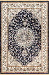 Traditional Persian Nain Floral Medallion Navy Area Rug & Runner – A019G Navy