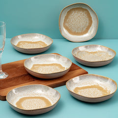 Artistic Porcelain Deep Plate | Uneven Shape, Set of 6