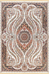 Traditional Persian Kashan Floral Medallion Cream Area Rug & Runner – B001C Cream