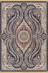Traditional Persian Kashan Floral Medallion Navy Area Rug & Runner – B001C Navy