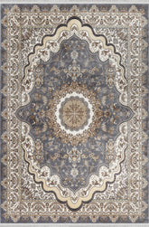 Traditional Persian Tabriz Floral Medallion Grey Area Rug & Runner – B582B Grey
