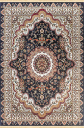 Traditional Persian Tabriz Floral Medallion Navy Area Rug & Runner – B582B Navy