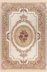 Traditional French Aubusson Floral Medallion Cream Area Rug & Runner – B966B Cream