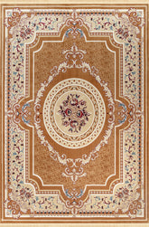 Traditional French Aubusson Floral Medallion Mustard Area Rug & Runner – B966B Mustard