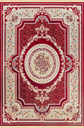 Traditional French Aubusson Floral Medallion Red Area Rug & Runner – B966B Red