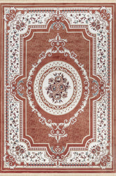 Traditional French Aubusson Floral Medallion Terracotta Area Rug & Runner – B966B Terra